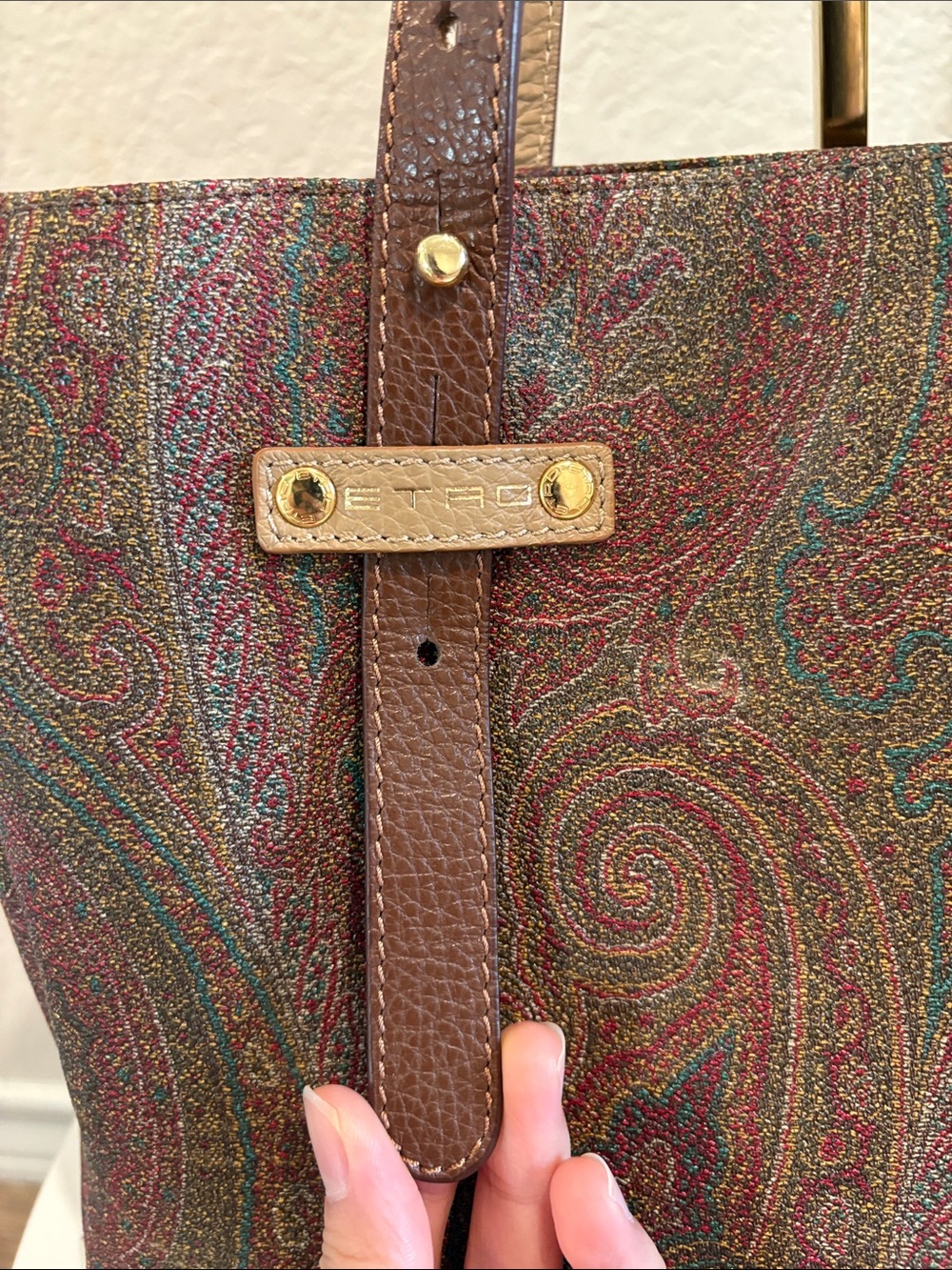 Etro Paisley Pattern Brown Leather-Trim Tote Bag - Picture 2 of 14